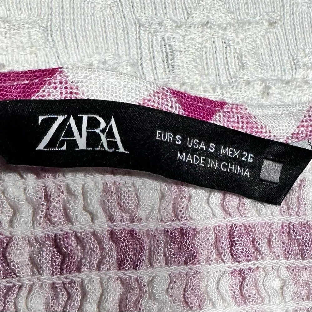 ZARA ~ Pink and White Gingham Checkered Short Sleeve Top size S - Picture 3 of 8